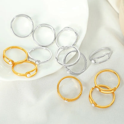 Titanium Steel 18K Gold Plated Vintage Style Simple Style Plating Inlay Lines Pearl Rings