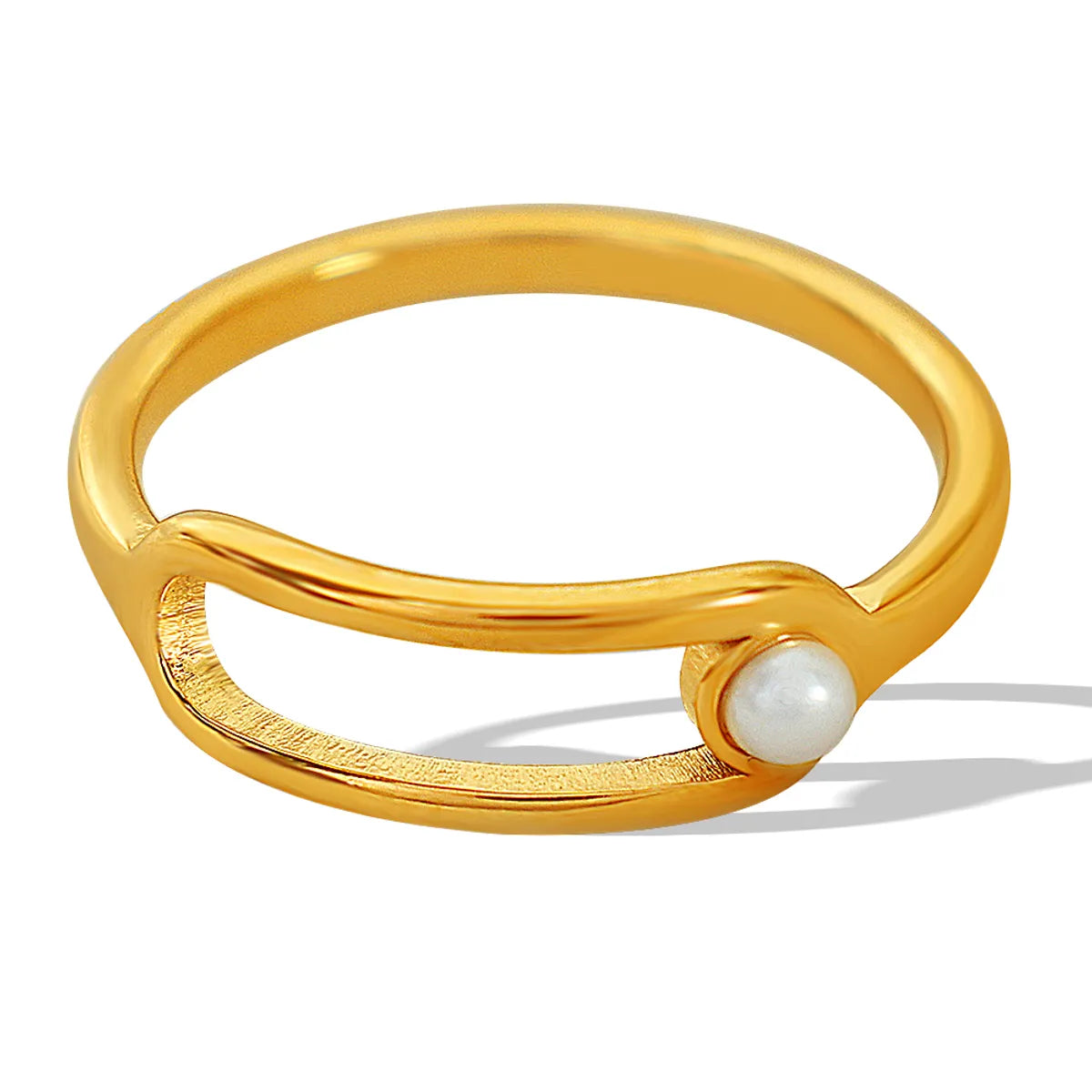 Titanium Steel 18K Gold Plated Vintage Style Simple Style Plating Inlay Lines Pearl Rings