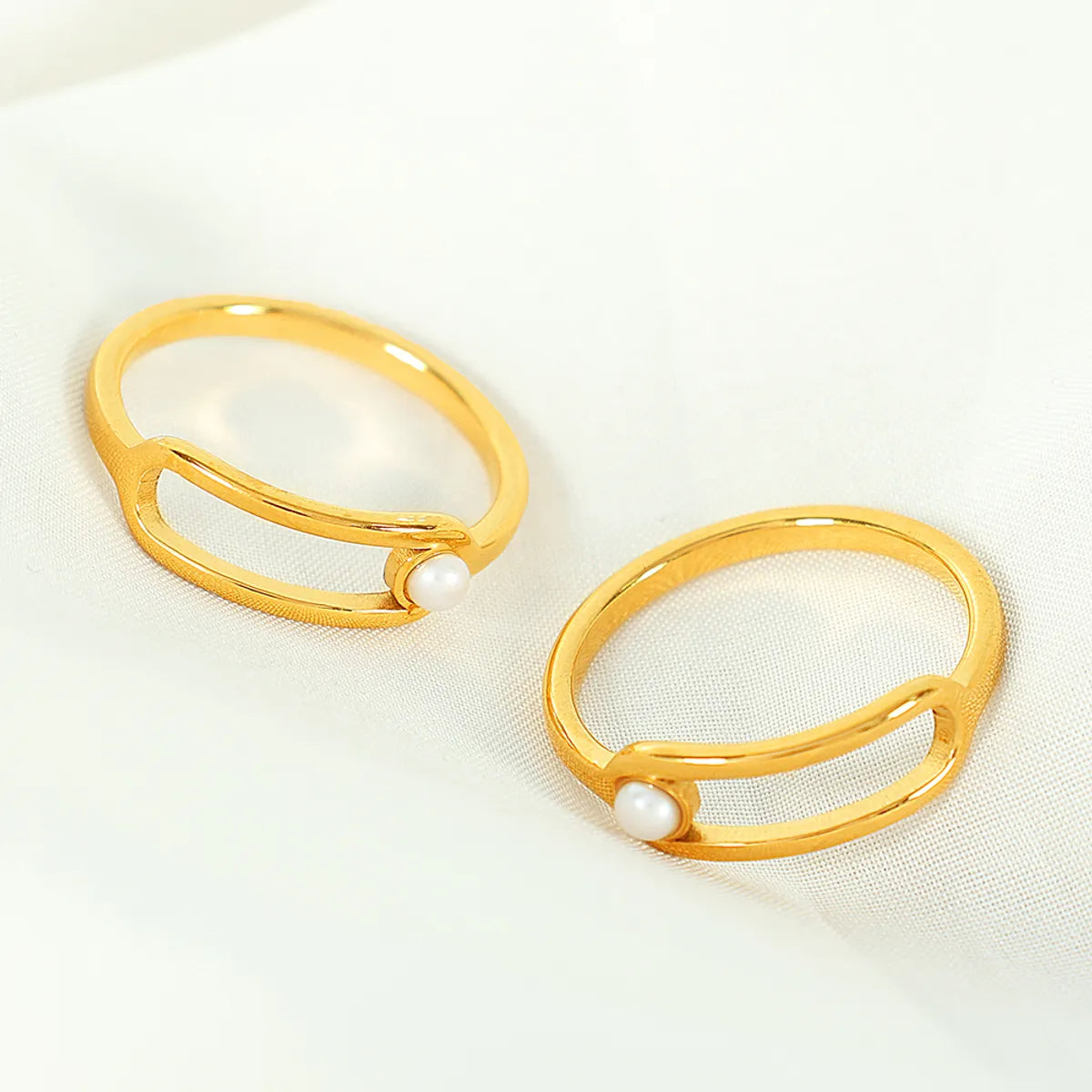 Titanium Steel 18K Gold Plated Vintage Style Simple Style Plating Inlay Lines Pearl Rings