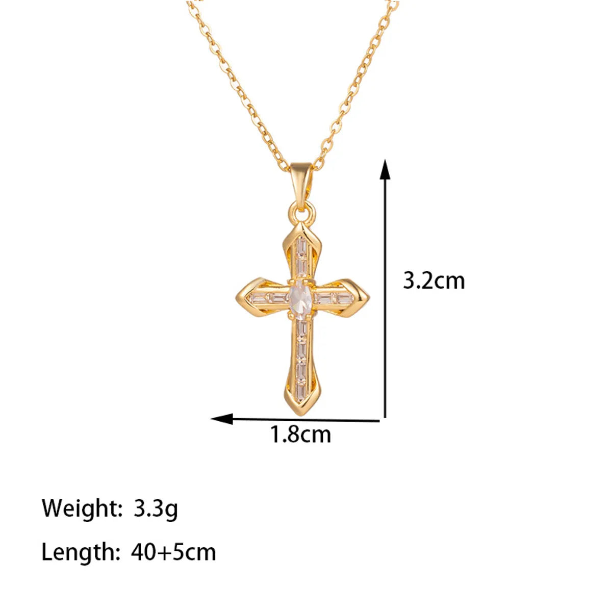 Titanium Steel 18K Gold Plated Vintage Style Vacation Cross Polishing Inlay Artificial Rhinestones Pendant Necklace