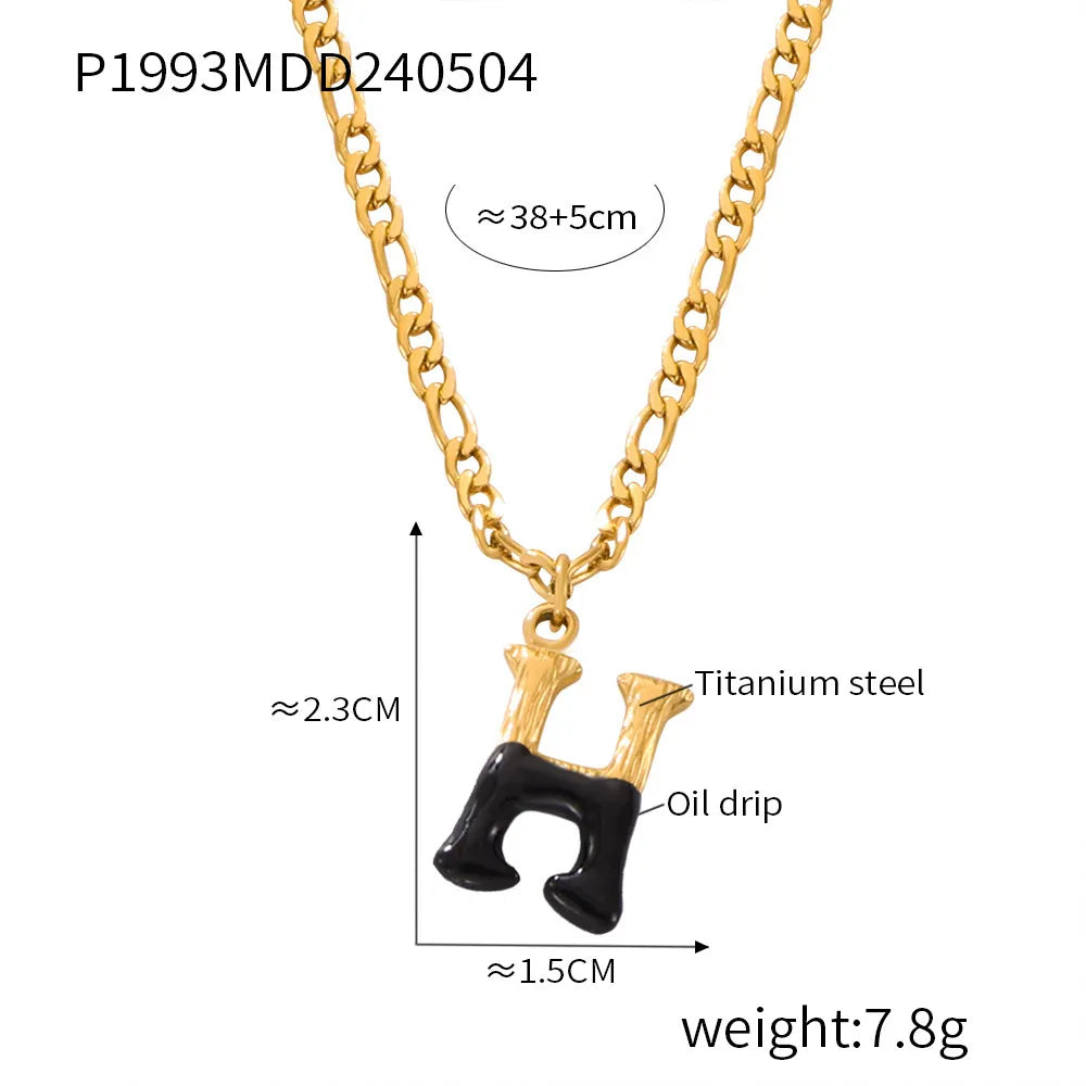 Wholesale Jewelry Basic Letter Titanium Steel Enamel Plating Pendant Necklace