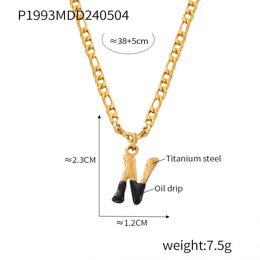 Wholesale Jewelry Basic Letter Titanium Steel Enamel Plating Pendant Necklace