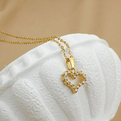 Titanium Steel Basic Modern Style Classic Style Plating Inlay Heart Shape Zircon Pendant Necklace