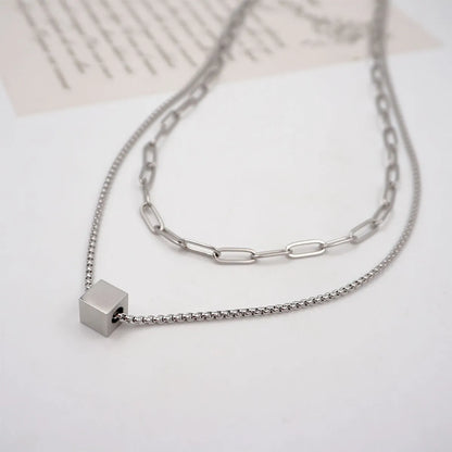 Titanium Steel Casual Classic Style Geometric Double Layer Necklaces