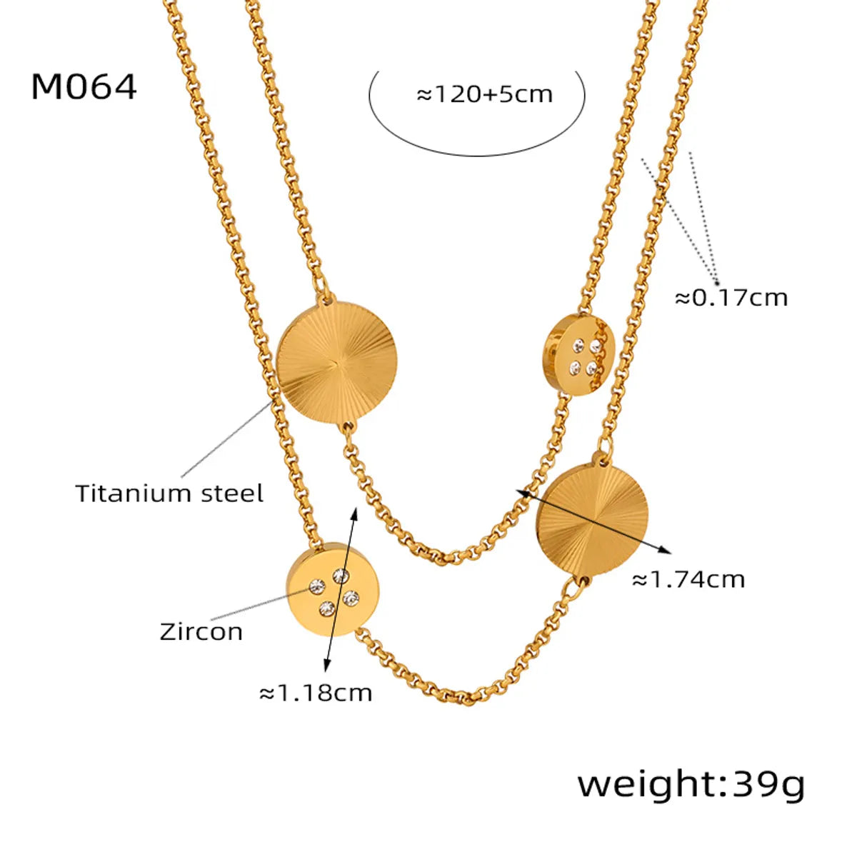 Titanium Steel Casual Elegant Simple Style Round Plating Inlay Rhinestones Sweater Chain