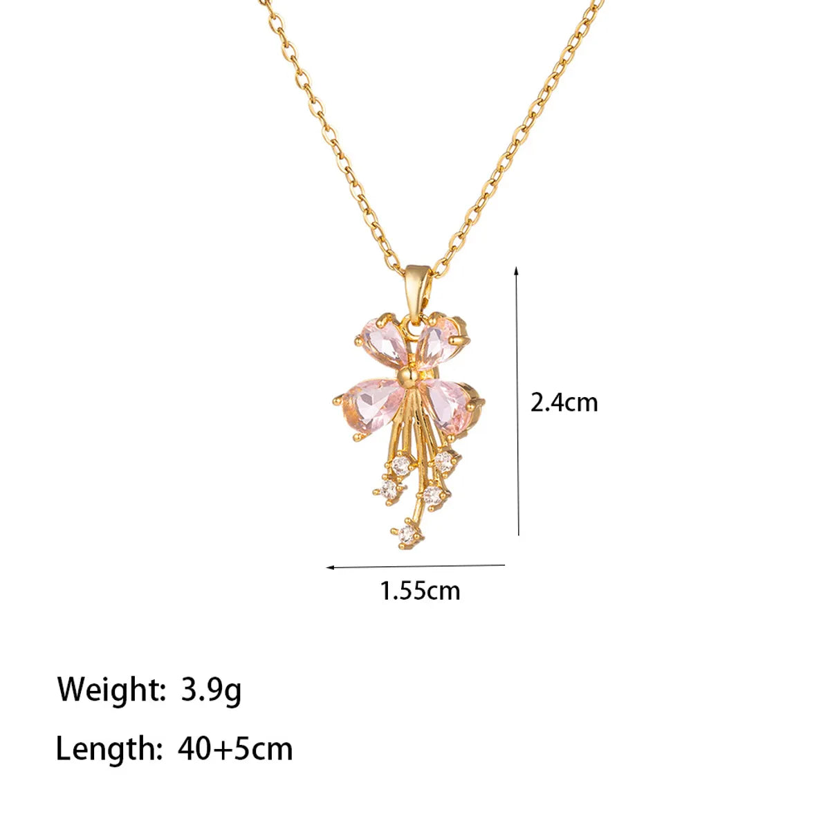 Wholesale Jewelry Casual Simple Style Commute Heart Shape Flower Butterfly 304 Stainless Steel Artificial Rhinestones 18K Gold Plated Inlay Pendant Necklace