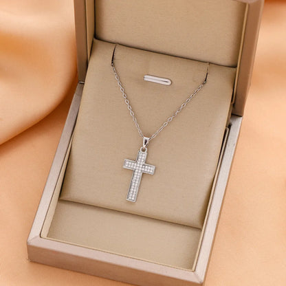 Titanium Steel Casual Simple Style Cross Plating Pendant Necklace