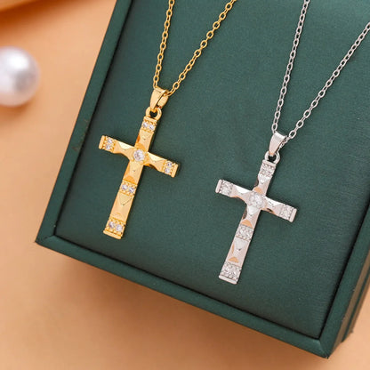 Titanium Steel Casual Simple Style Cross Plating Pendant Necklace