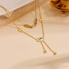 Titanium Steel Casual Simple Style Inlay Four Leaf Clover Devil'S Eye Butterfly Acrylic Pearl Zircon Double Layer Necklaces