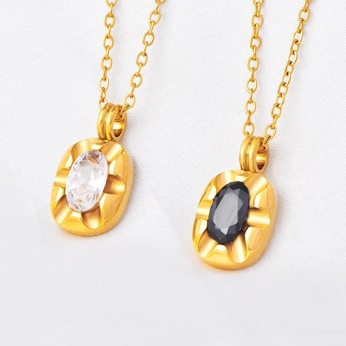 Titanium Steel Casual Simple Style Oval Inlay Zircon Pendant Necklace