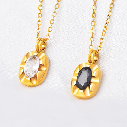 Titanium Steel Casual Simple Style Oval Inlay Zircon Pendant Necklace