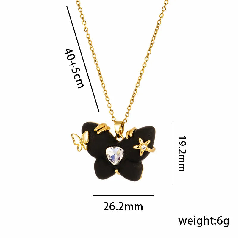 Titanium Steel Casual Sweet Star Butterfly Plating Inlay Zircon Pendant Necklace