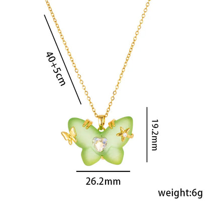 Titanium Steel Casual Sweet Star Butterfly Plating Inlay Zircon Pendant Necklace