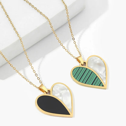 Titanium Steel Classic Style Heart Shape Polishing Plating Inlay Shell Pendant Necklace