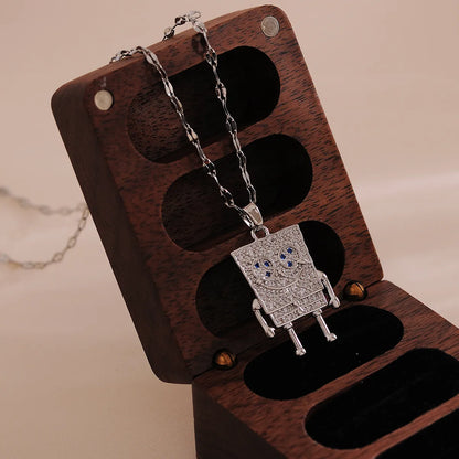 Titanium Steel Copper 18K Gold Plated IG Style Cute Inlay Cartoon Robot Rhinestones Pendant Necklace