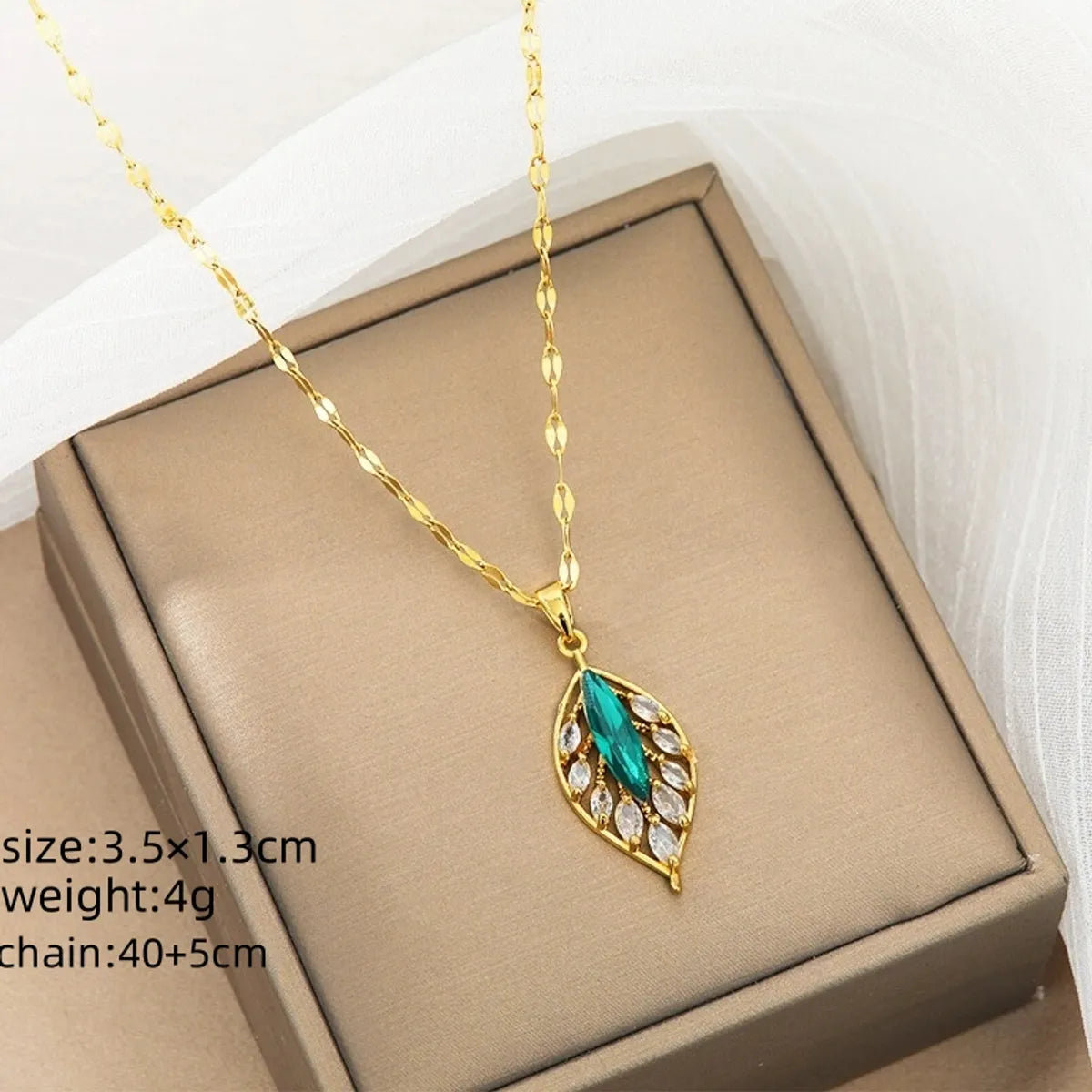 Titanium Steel Copper 18K Gold Plated IG Style Shiny Hollow Out Inlay Leaves Zircon Pendant Necklace