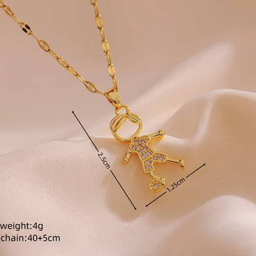 Titanium Steel Copper 18K Gold Plated Sweet Simple Style Shiny Hollow Out Inlay Human Rhinestones Zircon Pendant Necklace