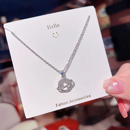 Wholesale Cute Sweet Planet Titanium Steel Copper White-Plated K Artificial Diamond Zircon Pendant Necklace