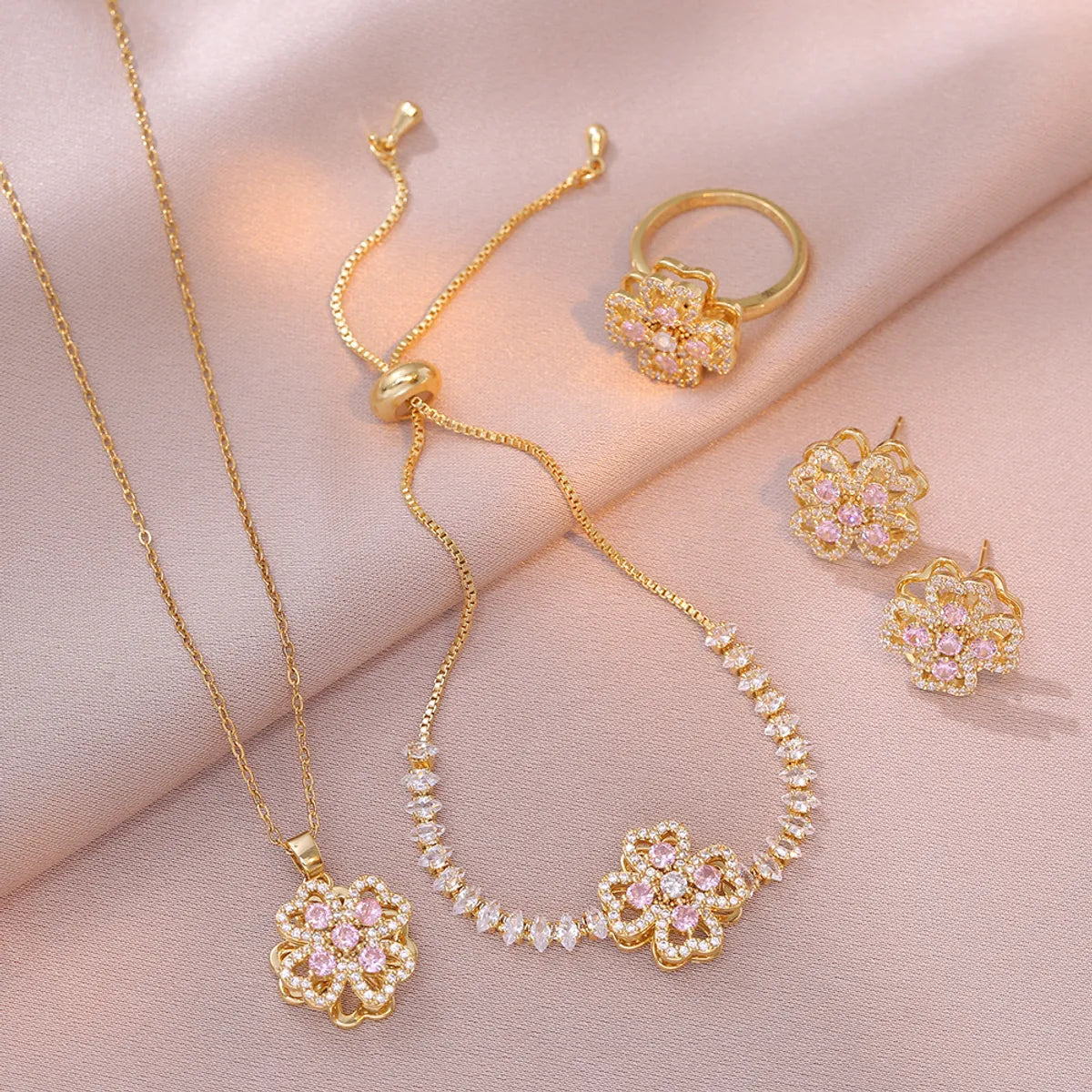 Titanium Steel Copper Elegant Flower Jewelry Set