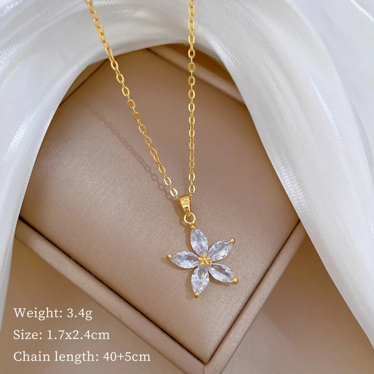 Titanium Steel Copper Elegant Sweet Inlay Flower Zircon Pendant Necklace