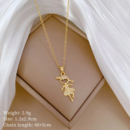 Titanium Steel Copper Gold Plated Cute Modern Style Classic Style Inlay Human Dancing Girl Zircon Pendant Necklace