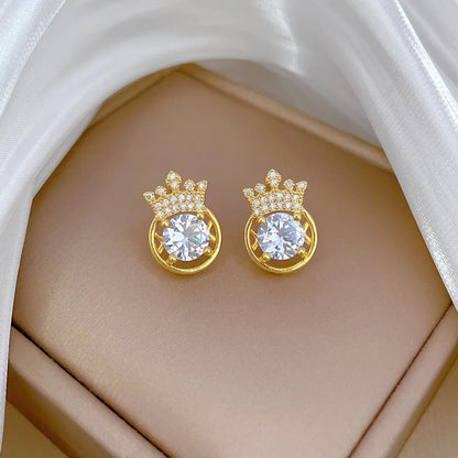 Titanium Steel Copper Gold Plated IG Style Classic Style Inlay Crown Zircon Earrings Necklace