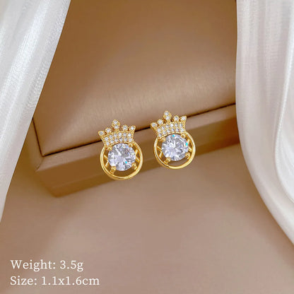 Titanium Steel Copper Gold Plated IG Style Classic Style Inlay Crown Zircon Earrings Necklace