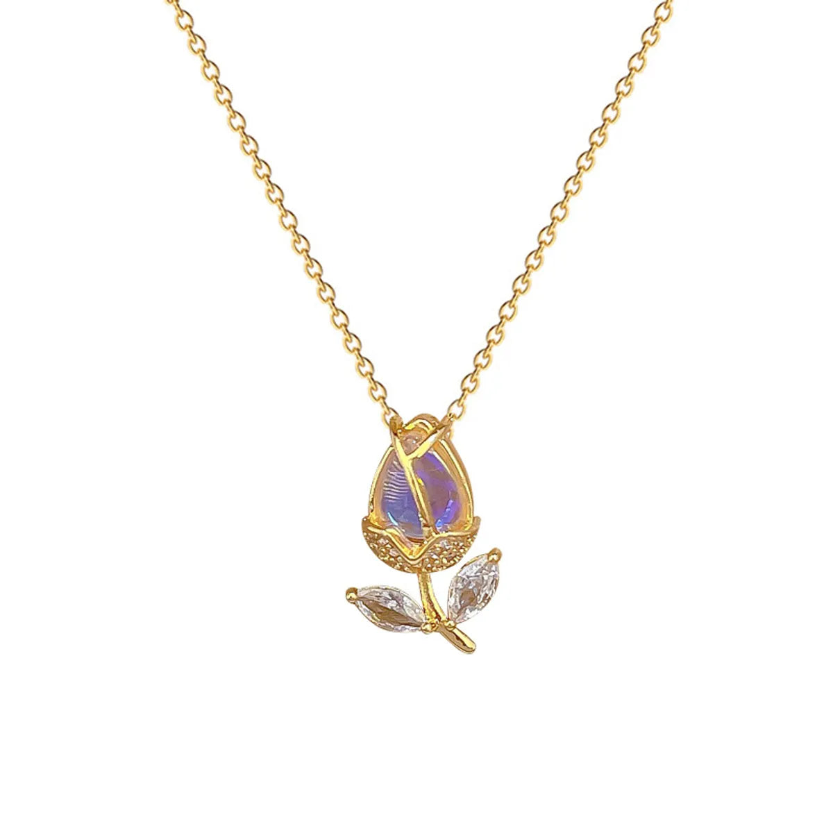 Titanium Steel Copper Gold Plated Modern Style Classic Style Inlay Tulip Zircon Pendant Necklace