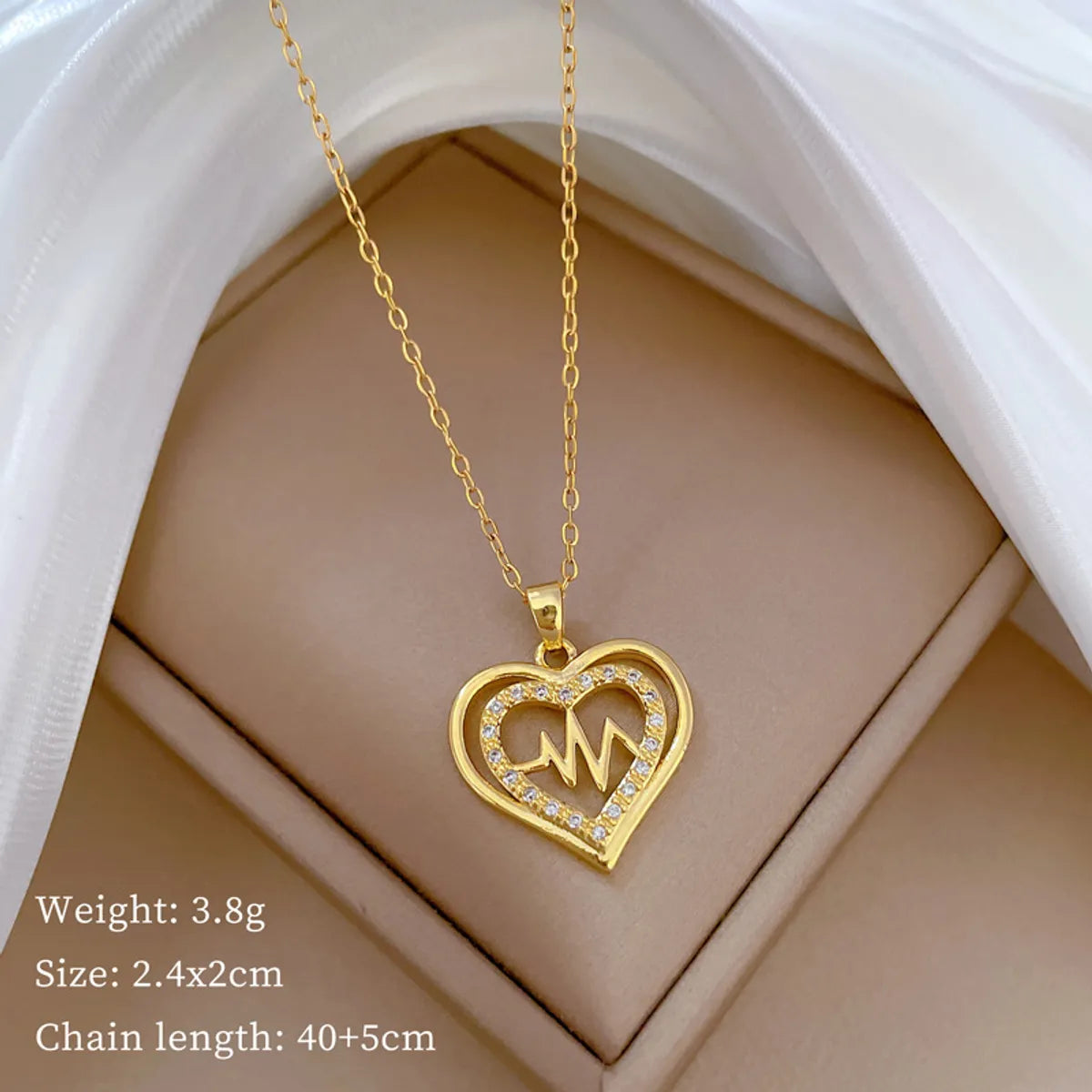 Titanium Steel Copper IG Style Luxurious Classic Style Electrocardiogram Heart Shape Hollow Out Inlay Artificial Gemstones Pendant Necklace