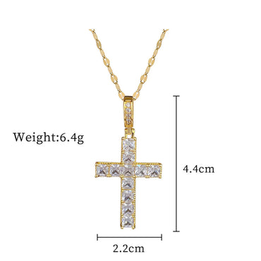 Titanium Steel Copper IG Style Shiny Cross Inlay Zircon Pendant Necklace