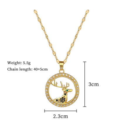 Titanium Steel Copper IG Style Simple Style Deer Hollow Out Inlay Zircon Pendant Necklace