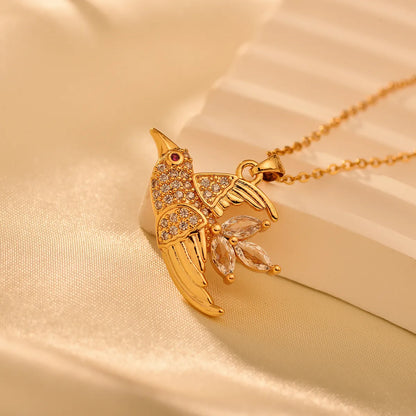 Titanium Steel Copper IG Style Simple Style Shiny Bird Inlay Zircon Pendant Necklace