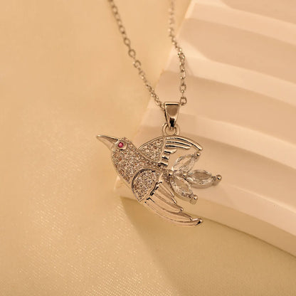 Titanium Steel Copper IG Style Simple Style Shiny Bird Inlay Zircon Pendant Necklace