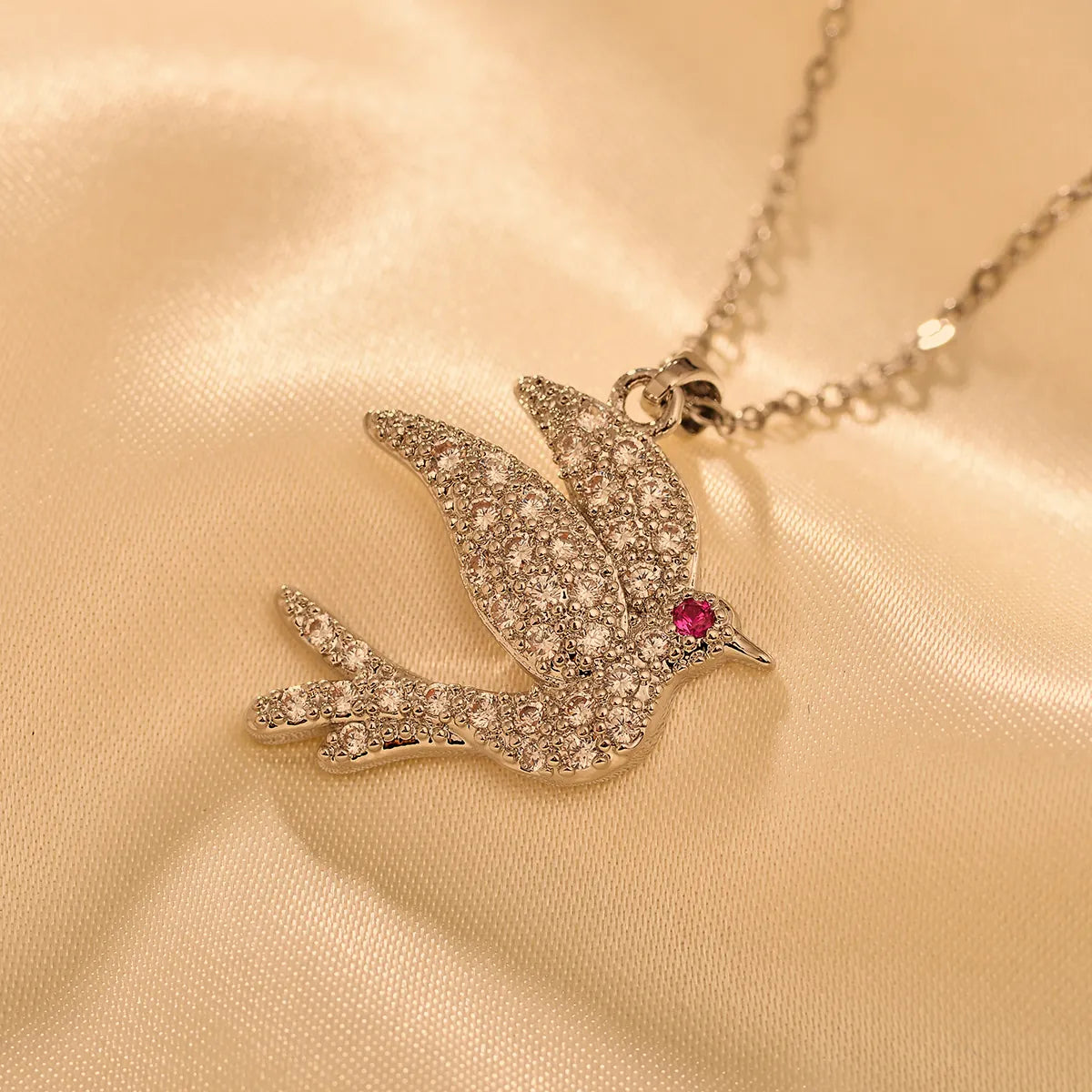 Titanium Steel Copper IG Style Simple Style Shiny Bird Inlay Zircon Pendant Necklace