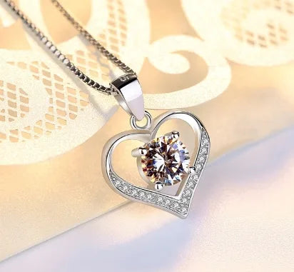 Titanium Steel Copper Plating Heart Shape Zircon Pendant Necklace