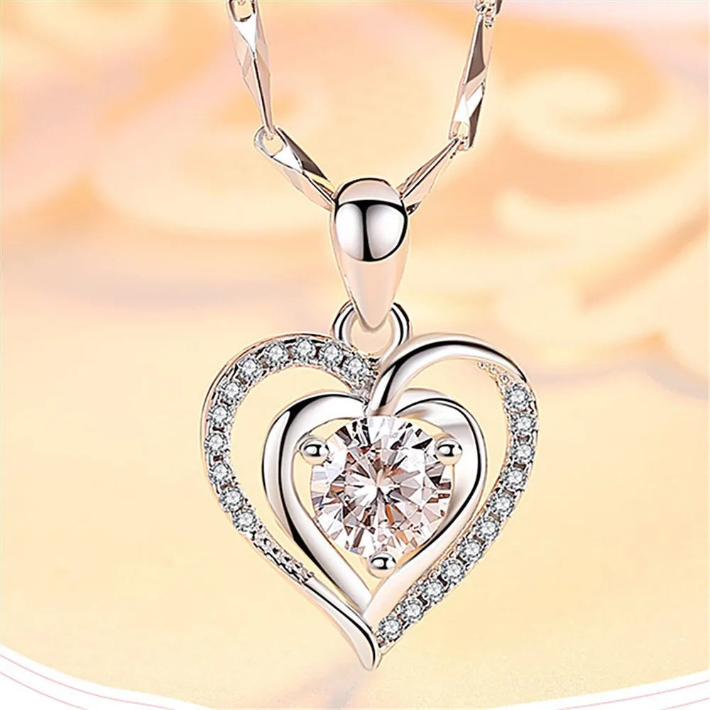 Titanium Steel Copper Plating Heart Shape Zircon Pendant Necklace