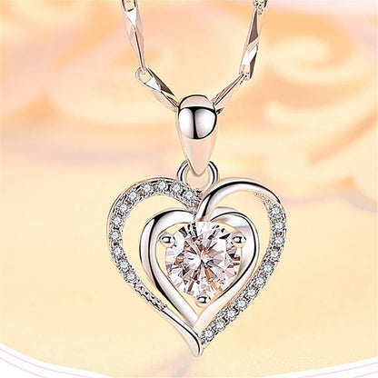 Titanium Steel Copper Plating Heart Shape Zircon Pendant Necklace