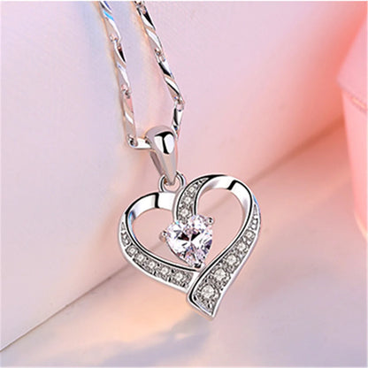 Titanium Steel Copper Plating Heart Shape Zircon Pendant Necklace