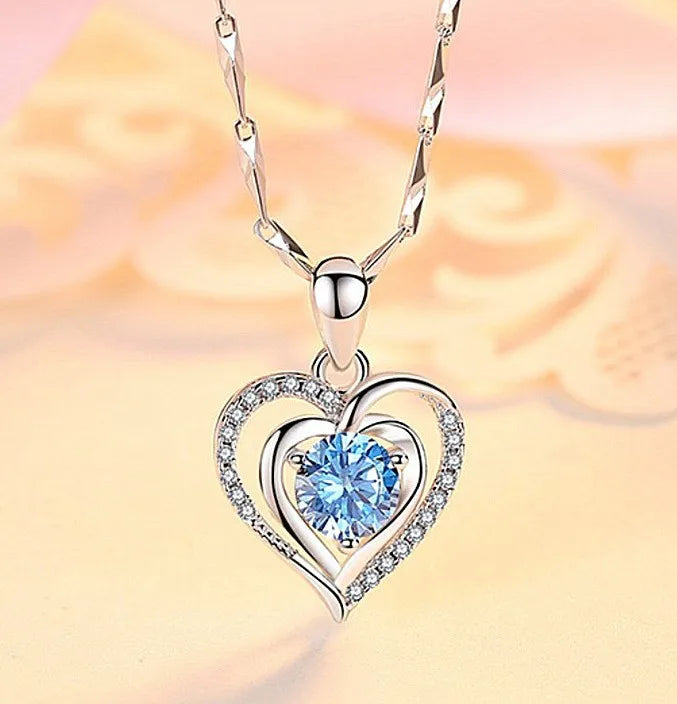 Titanium Steel Copper Plating Heart Shape Zircon Pendant Necklace