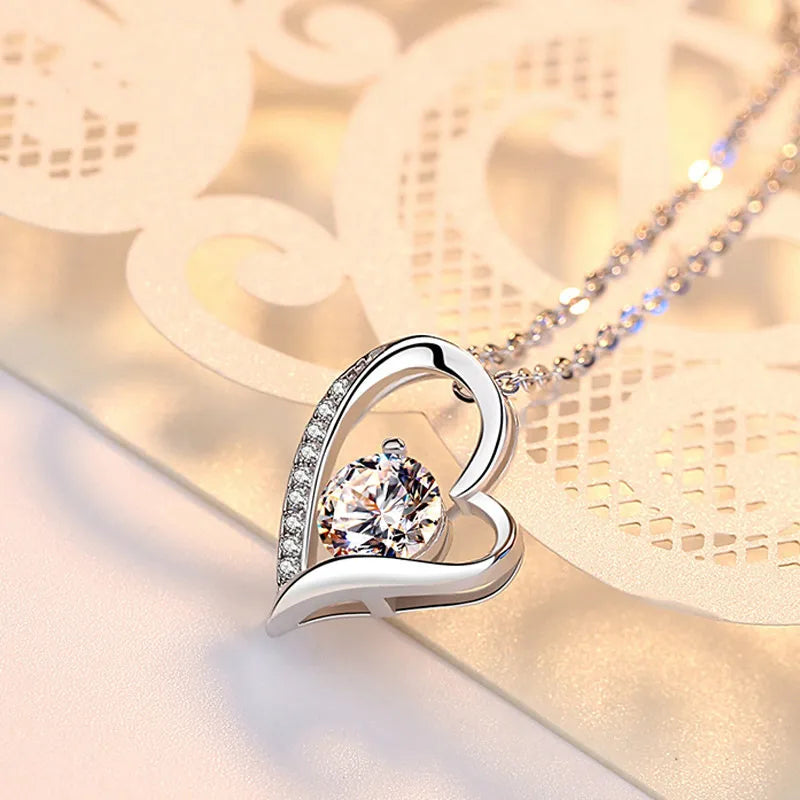 Titanium Steel Copper Plating Heart Shape Zircon Pendant Necklace