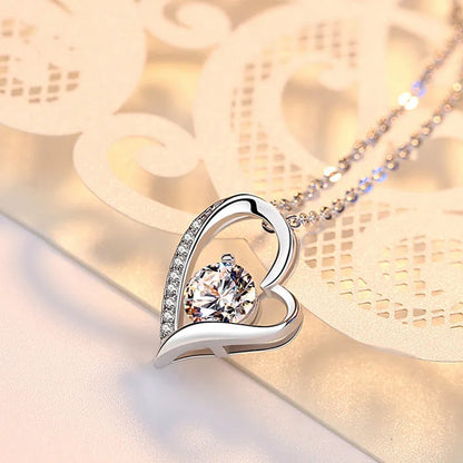 Titanium Steel Copper Plating Heart Shape Zircon Pendant Necklace