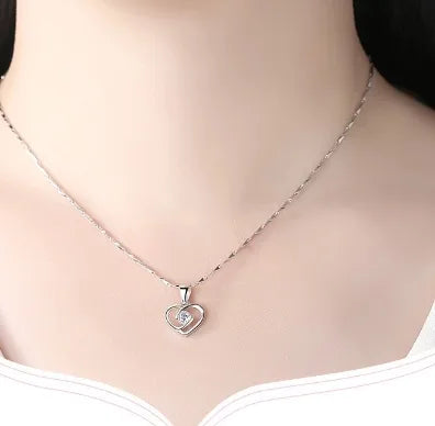 Titanium Steel Copper Plating Heart Shape Zircon Pendant Necklace