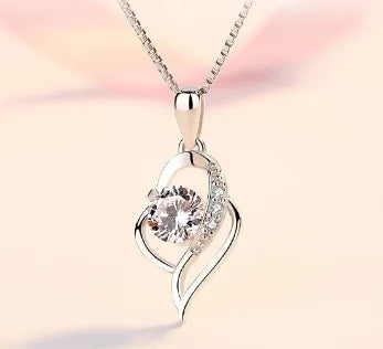 Titanium Steel Copper Plating Heart Shape Zircon Pendant Necklace