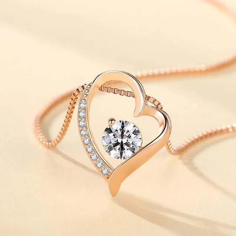 Titanium Steel Copper Plating Heart Shape Zircon Pendant Necklace