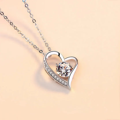 Titanium Steel Copper Plating Heart Shape Zircon Pendant Necklace