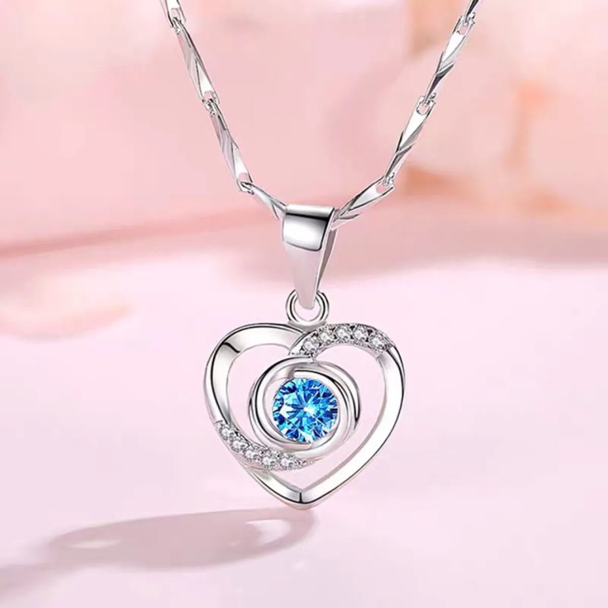 Titanium Steel Copper Plating Heart Shape Zircon Pendant Necklace