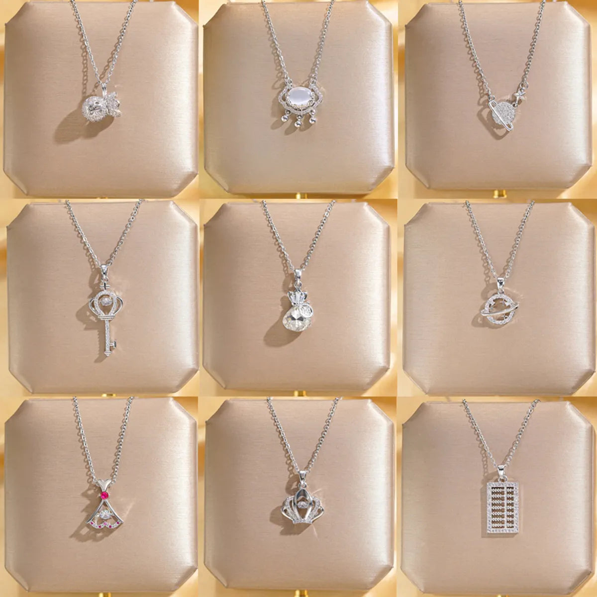 Wholesale Elegant Glam Solid Color Titanium Steel Copper Plating Inlay Silver Plated Zircon Pendant Necklace