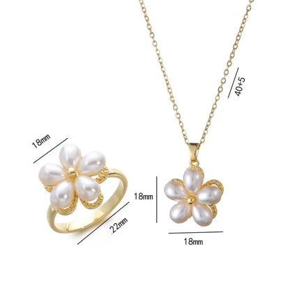 Titanium Steel Copper Simple Style Classic Style Inlay Flower Pearl Rings Necklace