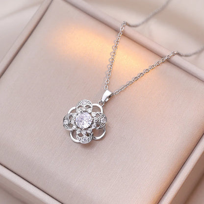 Titanium Steel Copper Simple Style Inlay Flower Zircon Pendant Necklace