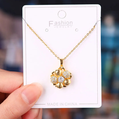 Titanium Steel Copper Simple Style Plating Flower Pendant Necklace